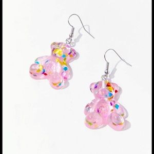 Pink confetti bear earrings